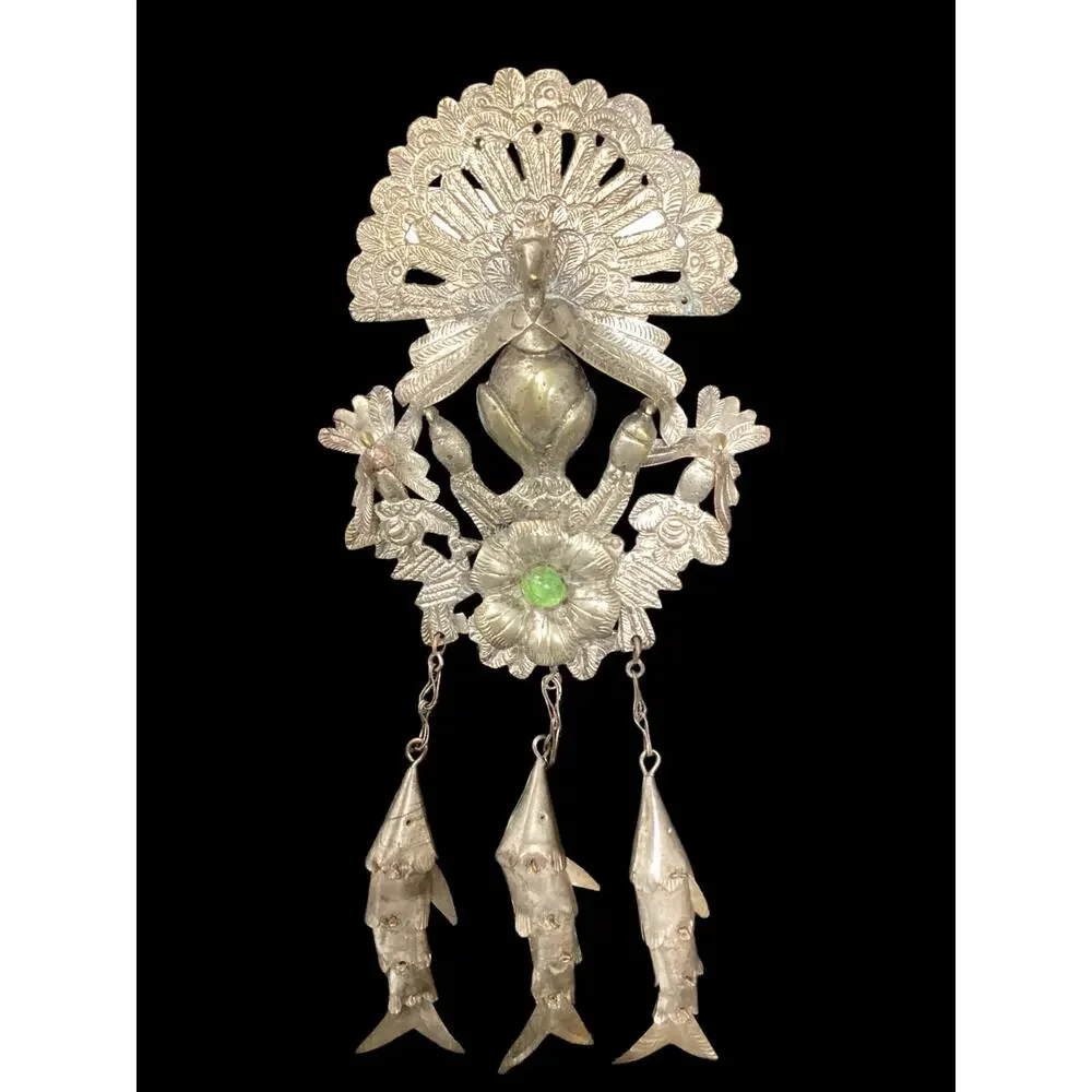 Gorgeous Rare Vintage Metal Shawl Brooch Peacock Peruvian Colonial Tupu Pin